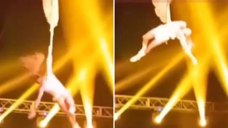 Acróbata realizando acto aéreo en tela (ilustrativa)