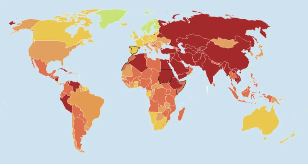 Gráfico del ranking de libertad de prensa 2025 de Reporteros Sin Fronteras