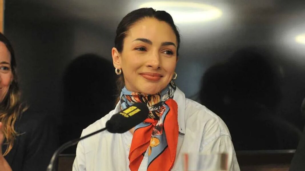 Thelma Fardín en una declaración pública sobre el proyecto de ley.