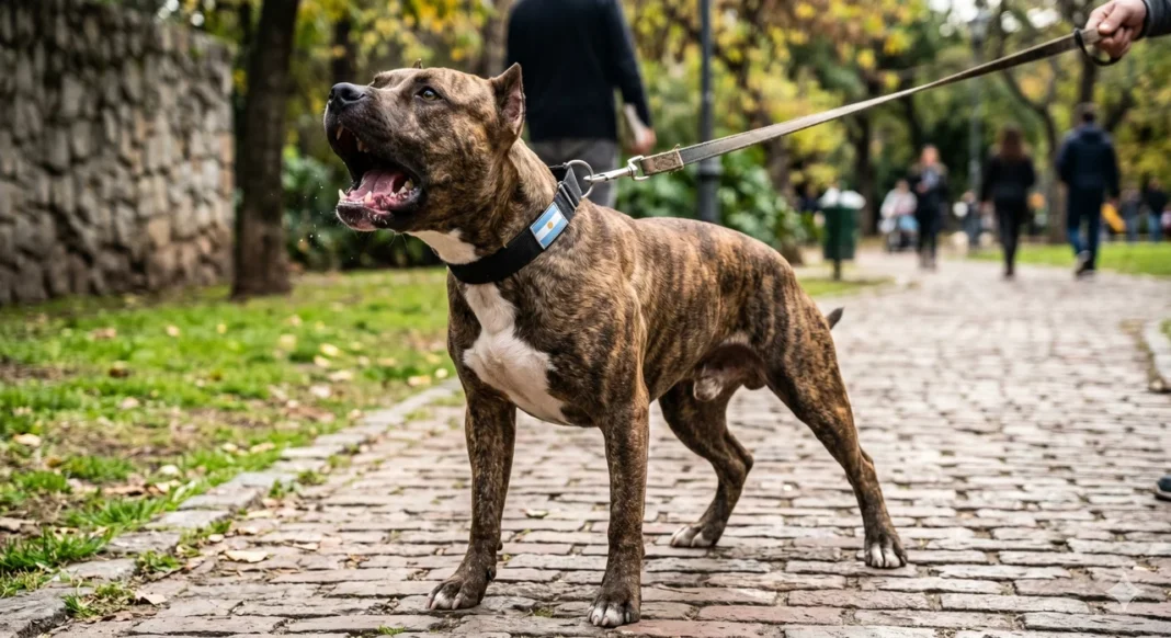 Ilustración genérica de perro con correa en un entorno urbano.