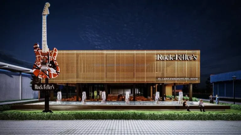 Ilustración de un local de Rock&Fellers con logotipo, representando la nueva apertura en Funes.