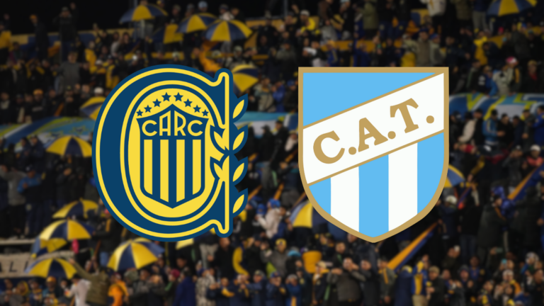 Escudo de Rosario Central y escudo de Atlético Tucumán enfrentados, representando el partido de la fecha 13 del Torneo Apertura.