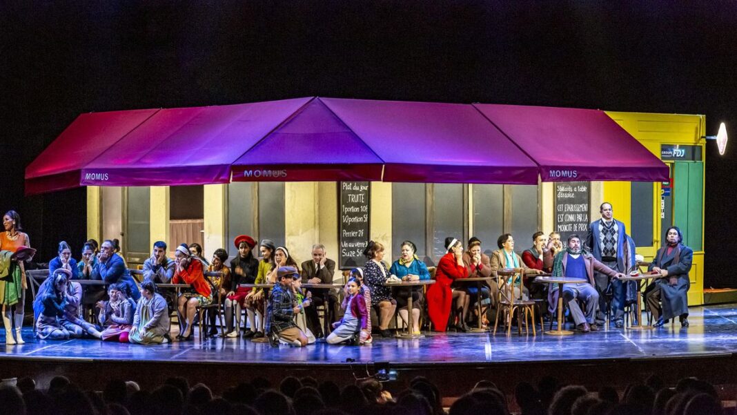 Póster de La Bohème en el Teatro El Círculo con ilustración de historieta de los sesenta