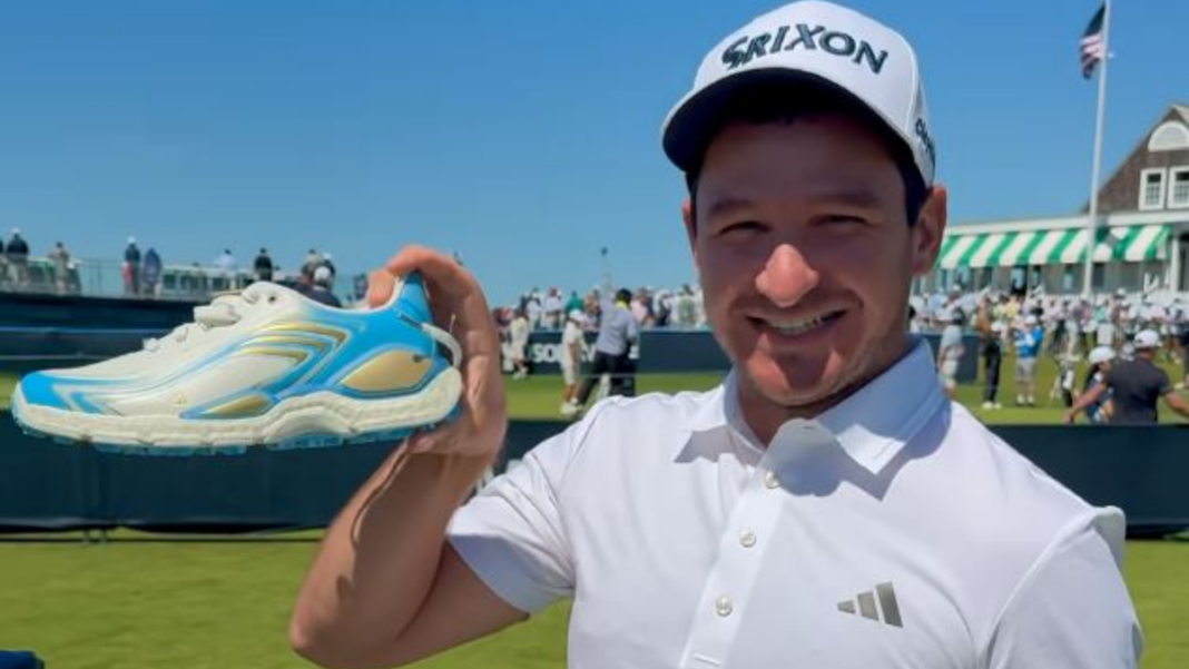 Alejandro Tosti con zapatillas de golf Adidas inspiradas en los botines de Messi