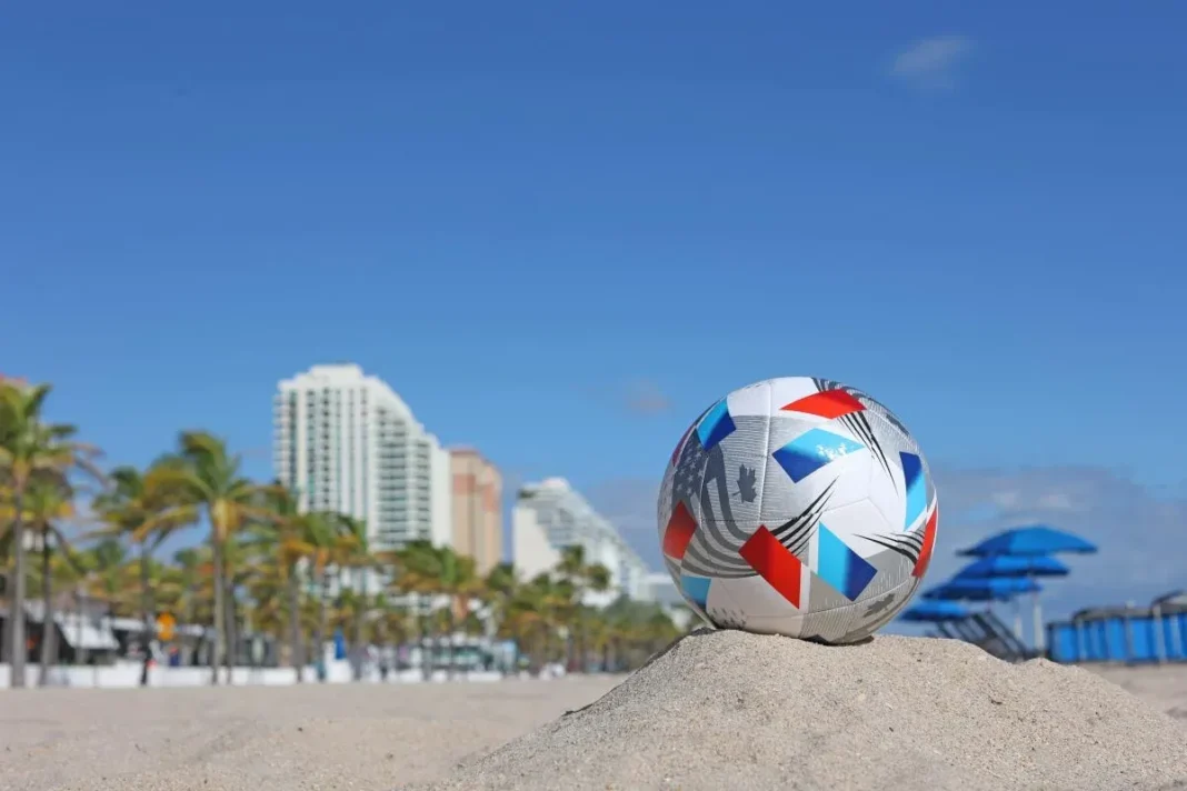 Vista de Miami con estadio y playa durante la Copa Mundial FIFA 2026