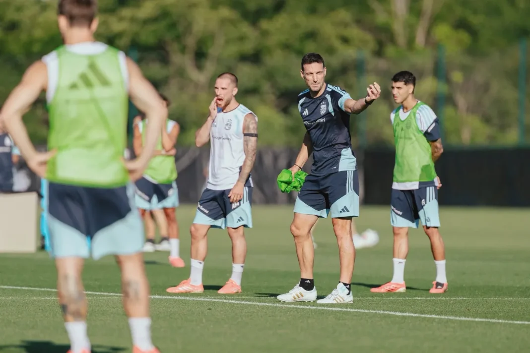 Lionel Scaloni durante un entrenamiento de la Selección Argentina