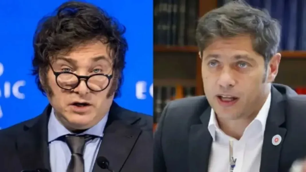Gráfico de encuesta electoral con los porcentajes de Milei y Kicillof en un balotaje hipotético