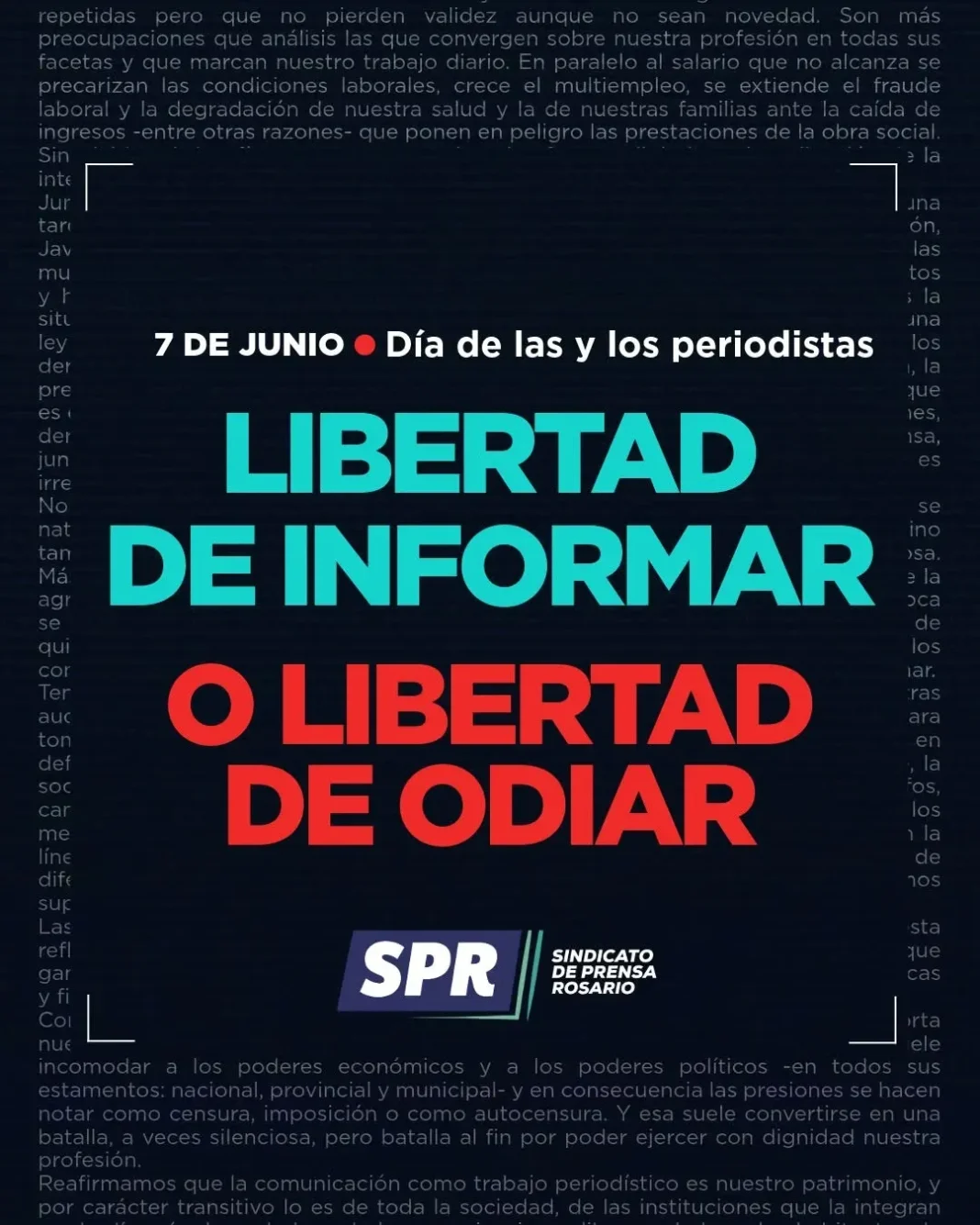 Sindicato de Prensa Rosario solicitada Día del Periodista