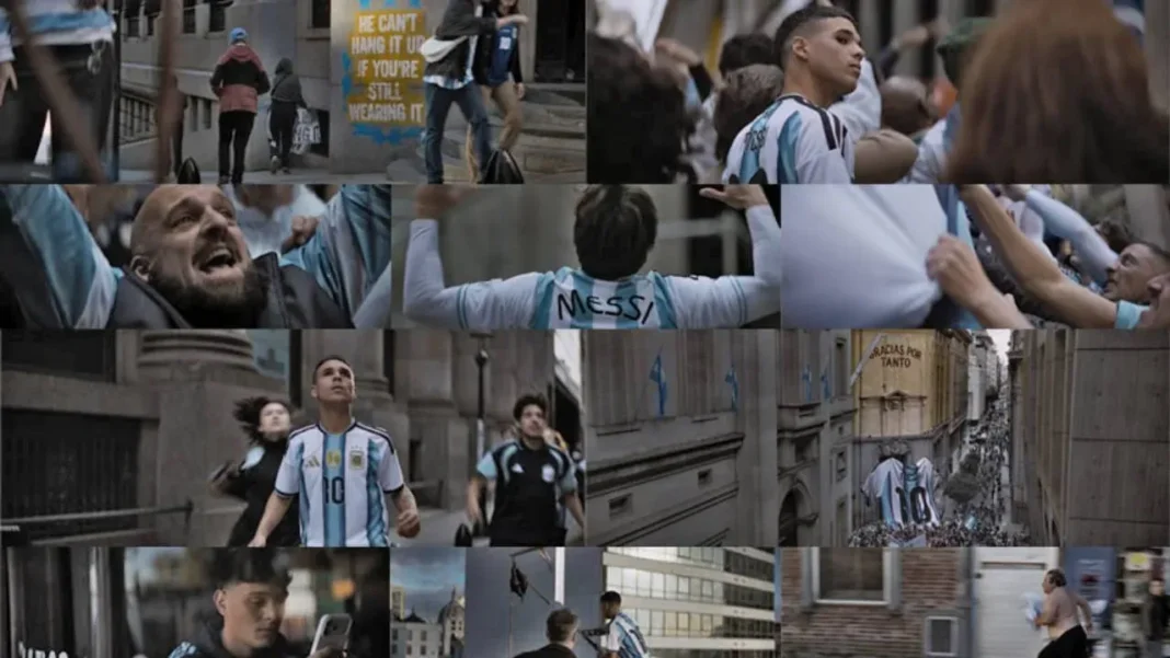Valla publicitaria de la campaña We're Still Wearing It pidiendo a Lionel Messi que no se retire