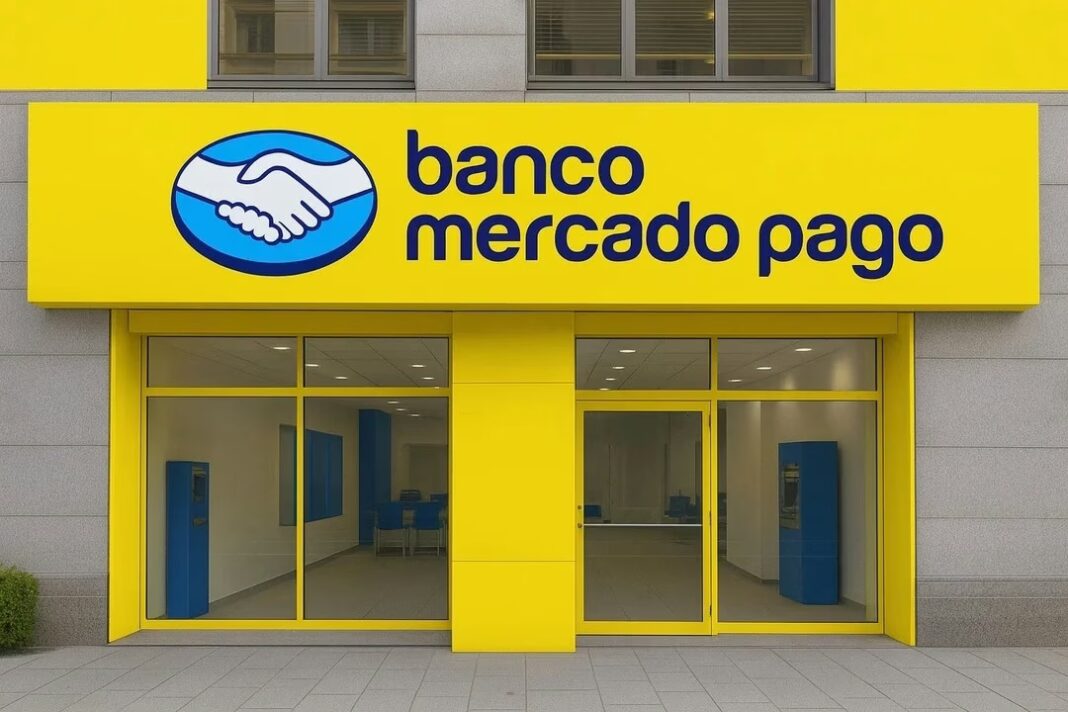 Persona usando un teléfono móvil con la aplicación de Mercado Pago