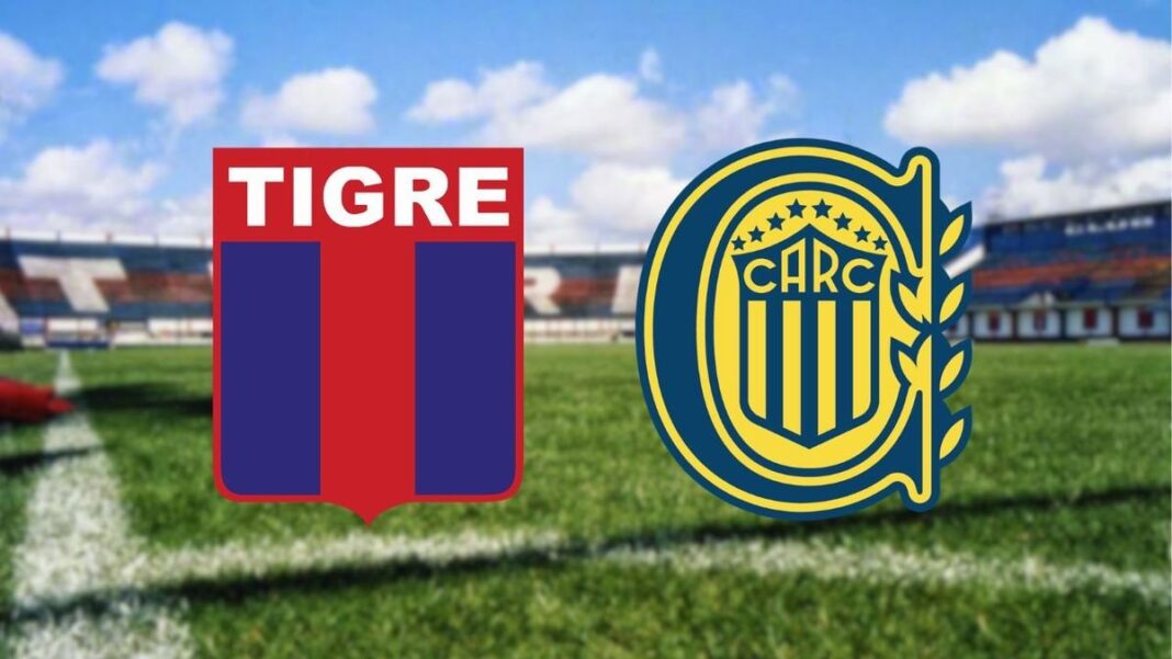 Estadio de fútbol durante un partido entre Tigre y Rosario Central