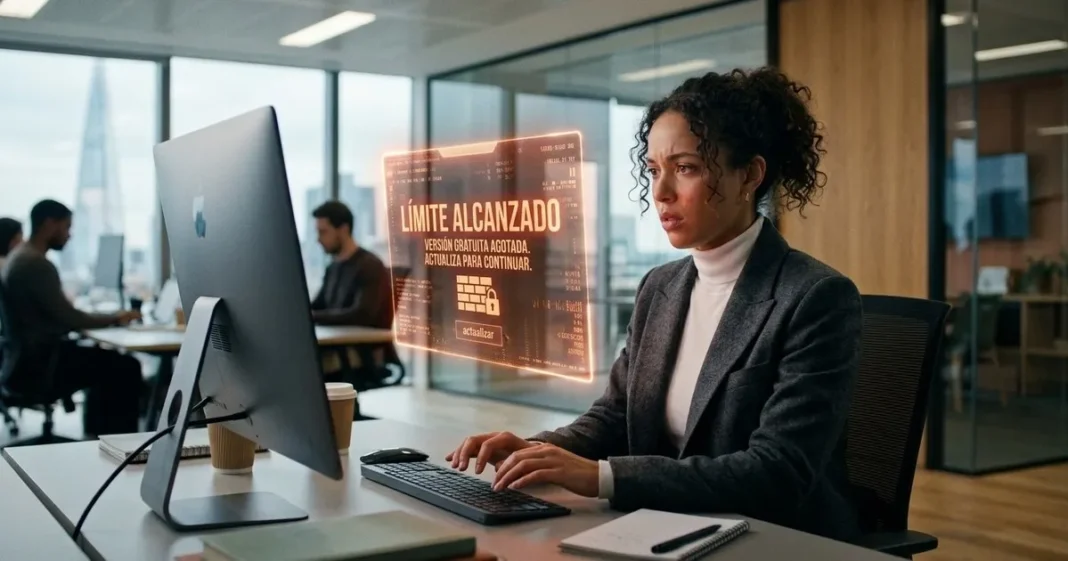 Persona frente a una computadora utilizando una herramienta de inteligencia artificial